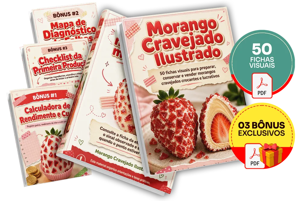 Plano completo do Morango Cravejado Ilustrado — material principal e os 3 bônus